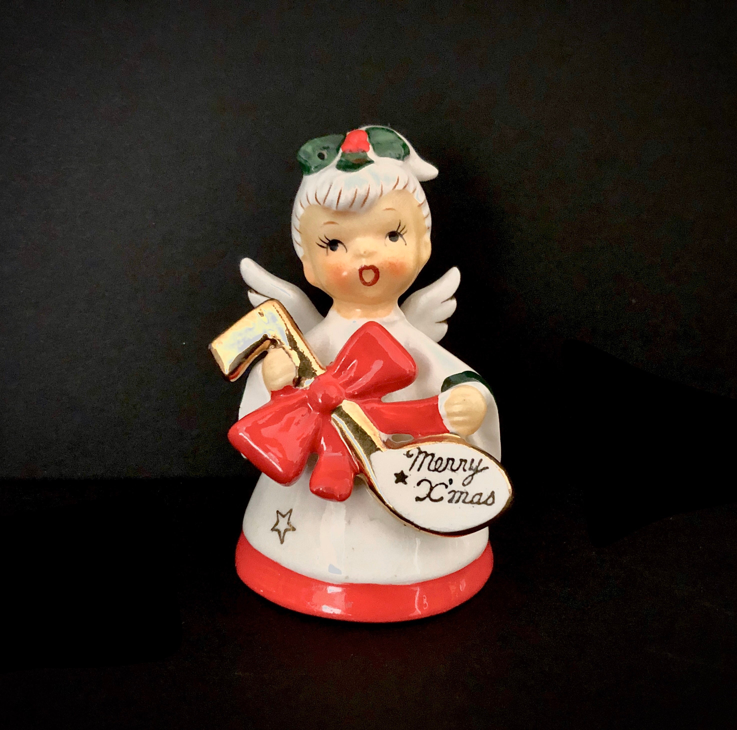 Napco Vintage Christmas Angel Bell with repair from 1957 Holding Music ...