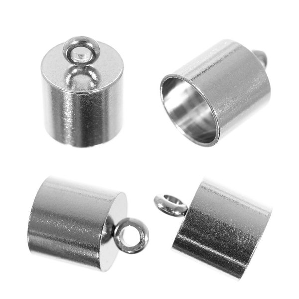 Silver Barrel Cord End Caps, Glue on End Caps With Loop for Cord or Leather, Tassel Cap, Silver Connectors, Multiple Size & Quantity Options