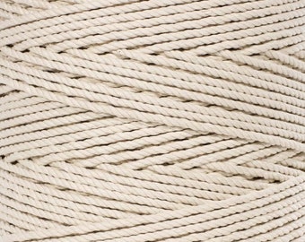 5mm Raw Cotton Rope - 3/16 Soft Macramé Cotton Cord - Twisted 100% Cotton Rope - Twisted Cord - Macramé Rope - 3 Strand Natural Cotton Rope