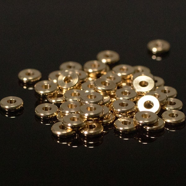 Gold Spacer Beads - 5mm Flat Round Gold Discs - 5, 10, 25, 50, & 100 Packs - Donut Beads / Flat Heishi / Washer Spacers / Flat Metal / DIY