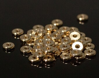 Gold Spacer Perlen - 5mm flache Runde Gold Scheiben - 5, 10, 25, 50, & 100 Packungen - Donut Perlen / flache Heishi / Waschmaschine Spacers / Flachemetall / DIY