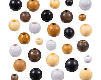 Round Wooden Beads - Black, Maple, Natural, Walnut, and White Color Options - Macramé DIY Wall Décor - Bracelet, Necklacke, Jewelry DIY