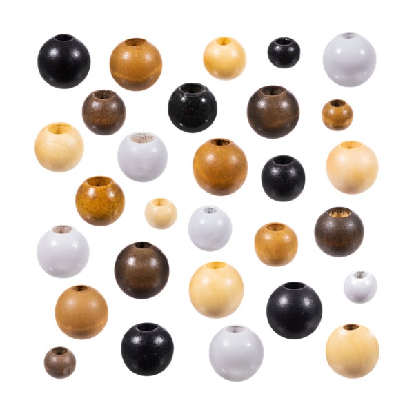 Round Wooden Beads - Black, Maple, Natural, Walnut, and White Color Options - Macramé DIY Wall Décor - Bracelet, Necklacke, Jewelry DIY