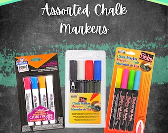 Chalk Marker Sets - 4-Pk Assorted, Bistro & Fluorescent Chalkboard Pens / Liquid Chalk / Fine Tip / Bullet Tip / Glass, Windows, Mirrors