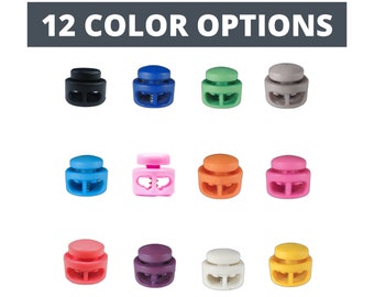 Two Hole Cord Locks - 12 Color Options - 5, 10, or 25 Pack - Double Barrel Cord Lock - Lanyards, Crafts, Backpacks, Shoelaces, Clothing