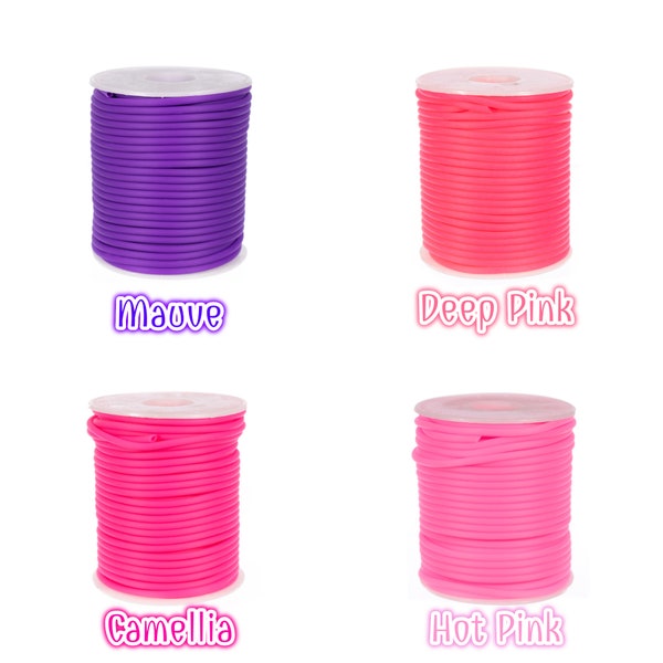 3mm Rubber Beading Elastic Cord - Solid Colors - Wrapped Around Spool - DIY Jewelry Making - Silicone Tube - Lengths 10, 25, 50, and 75 Feet