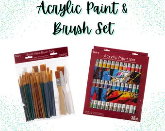 Juegos de pintura y pincel acrílicos – 36 tubos de pintura – 50 pinceles – Suministros de arte – Perfecto para artistas principiantes – Multi Surface – Pintura artesanal