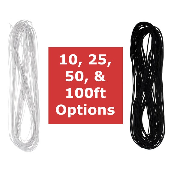 Trimming Shop 1.5mm Black Elastic Cord - 100 Metres Strong Stretchy Band For Sewing & Crafts