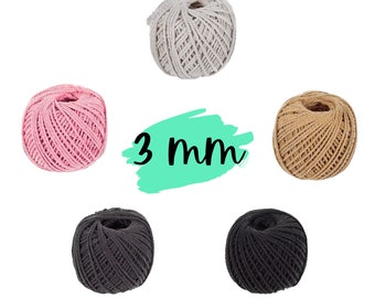 3mm Natural Cotton Rope – 50M Length – Variety of Fun Colors – Biodegradable and Eco-Friendly – Ideal for Macramé, Décor, Crafts, & DIY