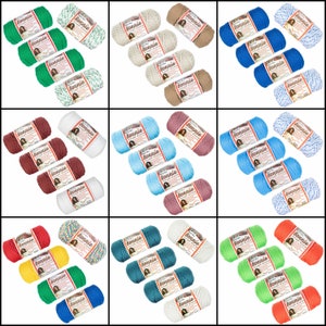 May include: Nine different colors of cotton twine, each color is shown in a set of three spools. The spools are labeled "Bonnie"