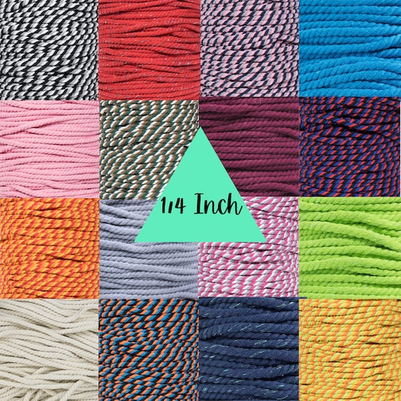 3 Strand Twisted Cotton Rope 1/4 Inch 100% Natural Wide Variety of Color,  Glitter, and More Macrame, Knitting, and Crocheting 