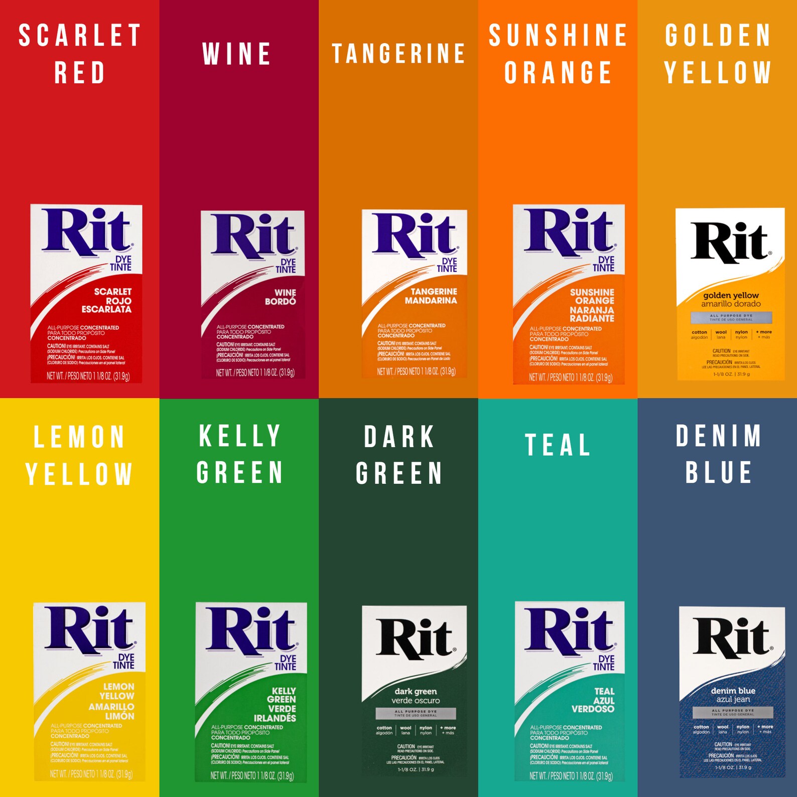 All-purpose Concentrated Fabric Rit Dye Powder - Available in Multiple ...