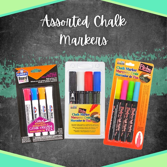 Chalk Marker Sets 4-pk Assorted, Bistro & Fluorescent Chalkboard Pens /  Liquid Chalk / Fine Tip / Bullet Tip / Glass, Windows, Mirrors 