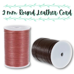 Runt lädersnöre | 2 mm diameter – blandade färger – 5, 10 och 25 yards – västerländsk och bohemisk dekor – makramé, hantverk, pärlor och mer