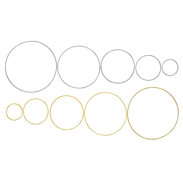 Metal Crafting Rings Silver and Gold Hoops 5 Pack - Welded Circle Link, Macrame Ring, Dream Catcher Loop, Plant Hanger Hoop, Round Bag Hoops