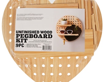 Wooden Pegboard Kit – Unfinished/Natural Wood – Variety of Shapes and Sizes – Shelving and Storage – Keep Your Crafts Organized