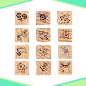 12 piezas sellos florales de madera – diseños de flores hermosos y únicos – estampado, scrapbooking, diarios de balas, y la fabricación de tarjetas