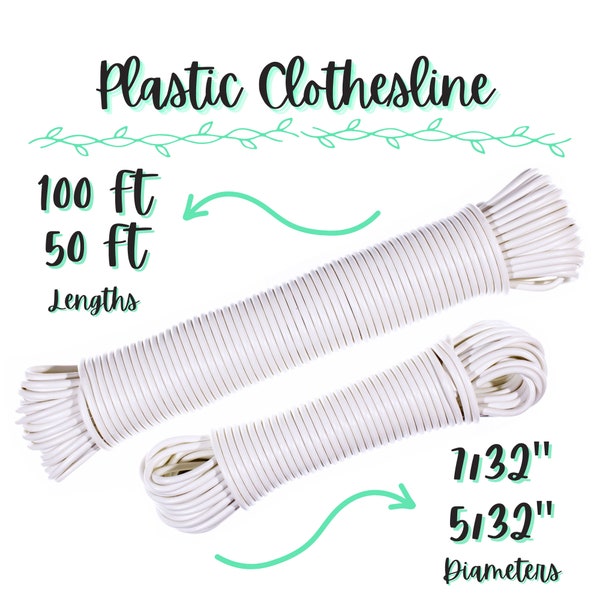 Cavo stendibiancheria in plastica - 5/32 pollici o 7/32 pollici - Bianco, rinforzato con fibre, resistente - Lungo 50 o 100 piedi