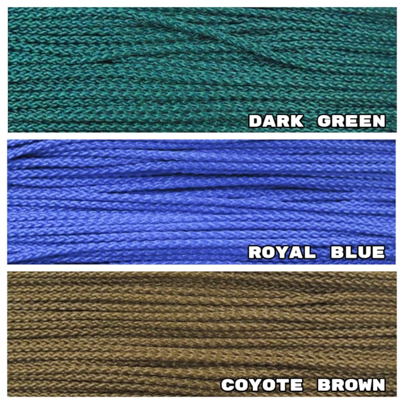Puede incluir: Tres carretes de paracord en diferentes colores: verde oscuro, azul real y marr&oacute;n coyote.