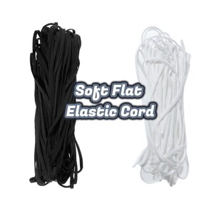 Soft Flat Elastic Cord - Black and White - Heavy Knit Sewing Cord - DIY Homemade Sewing Crafts - 10, 25, 50, and 100 Feet Length Options
