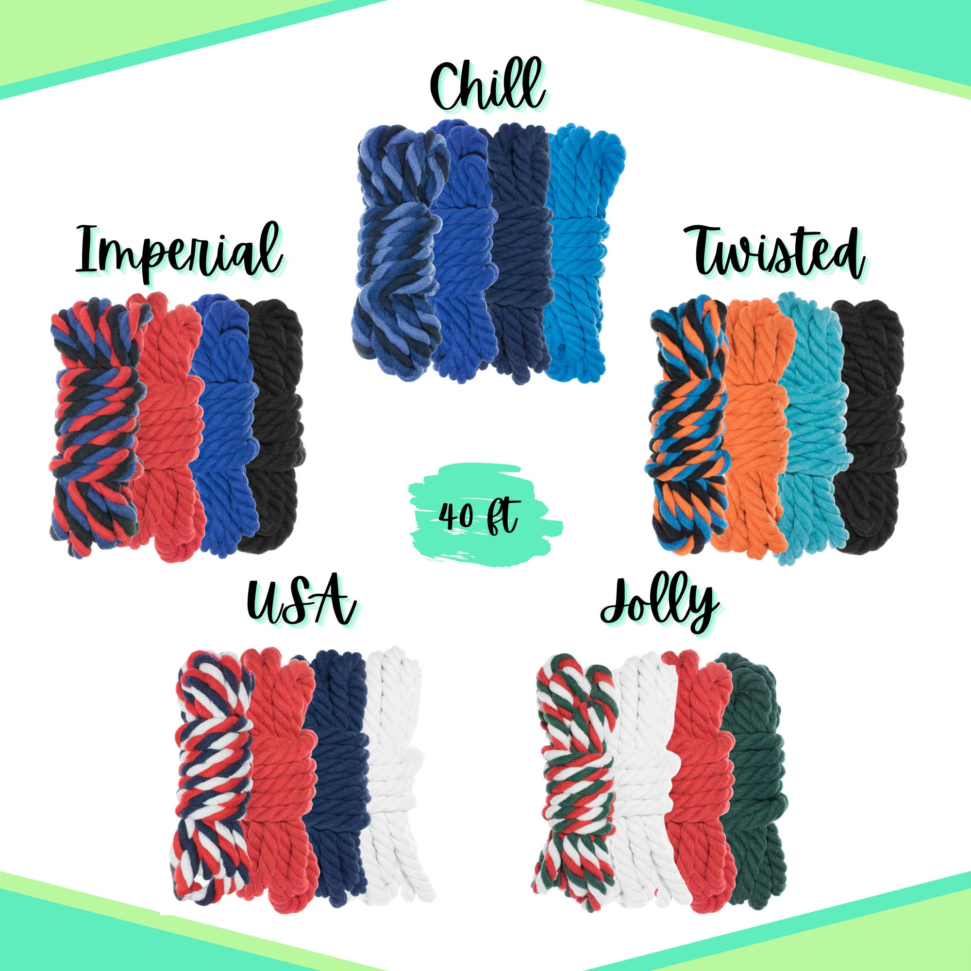 40ft Kit – 100% Cotton Twisted Rope – 1/4 Inch and 1/2 Inch – Variety ...