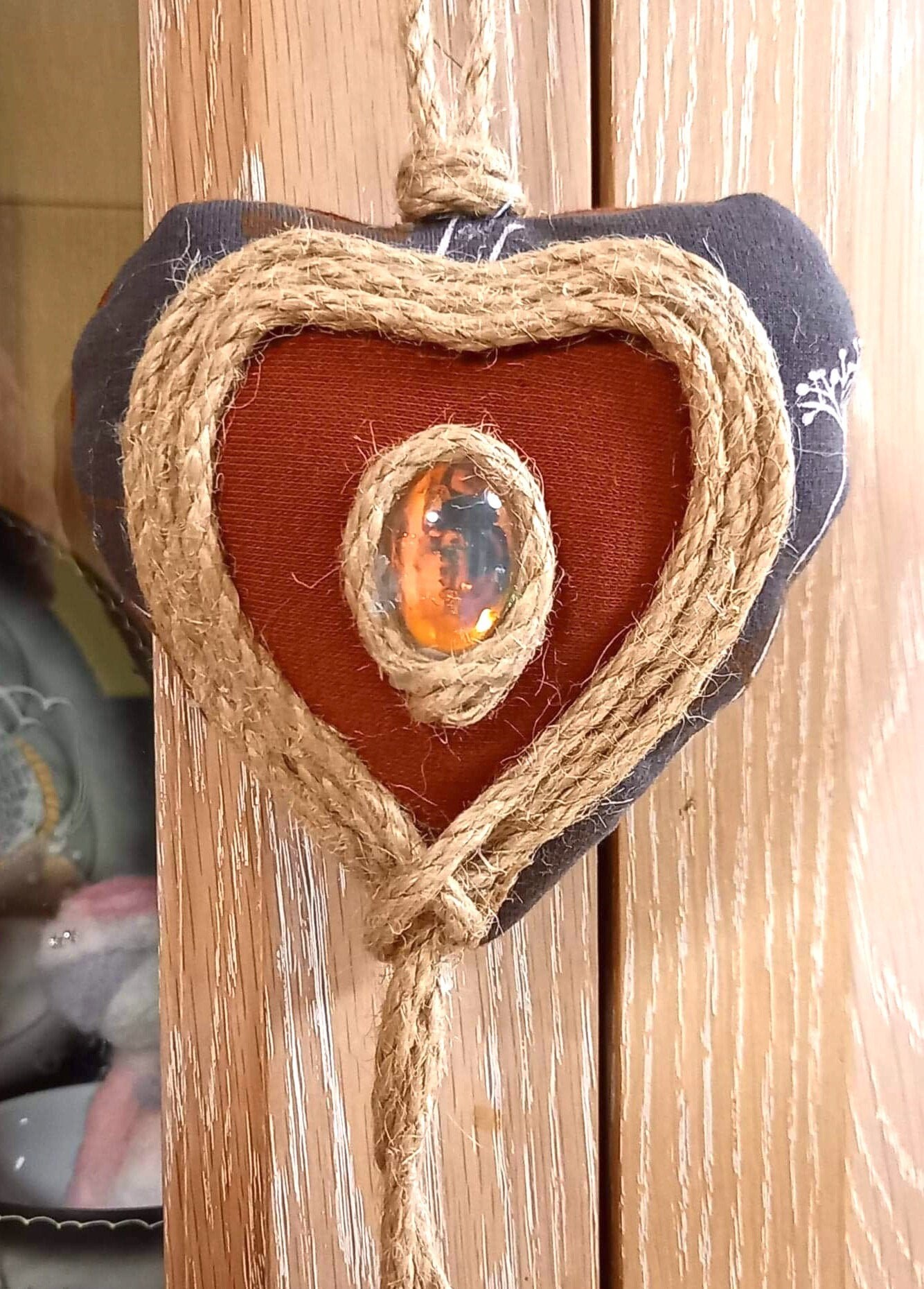 Coeur Rouille, Gris et Beige en Tissu à Suspendre