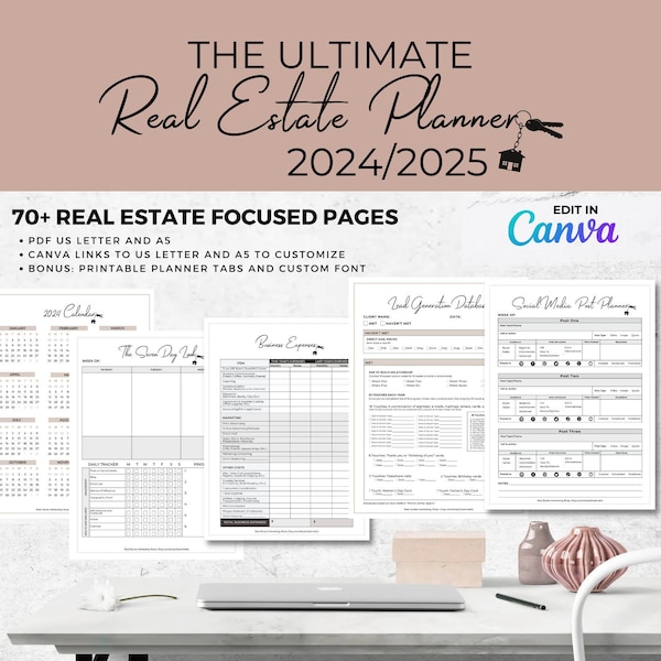 Ultimate 2024/2025 Real Estate Business Planner - Digital Download | Editable & Customizable in Canva | Branding | Marketing | Social Media