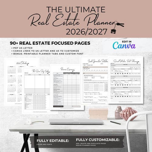 Ultimate 2026/2027 Real Estate Business Planner - Digital Download | Customize in Canva | Branding | Marketing | Social Media | ChatGPT