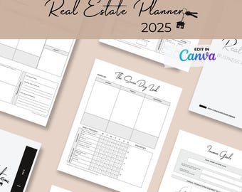 2025 Real Estate Business Planner - Business, Marketing and Sales Plan, Track Progress - Quarterly Productively - Customize, Print Via Canva