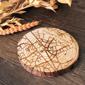 Map Location Custom Wood Coaster, Housewarming Gift for Couple, Housewarming Gift First Home, Custom Coordinates Map Coasters
