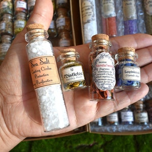 MASTER SET crystals/salts/resin/herbs set of Mini bottles a little of everything ready to ship Total set for your altar ritual magic image 2