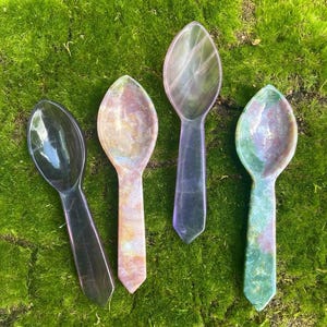 Crystal Carving Spoon: Fluorite or Moss Agate, Decorative Gemstone Spoon (5.5 inch)