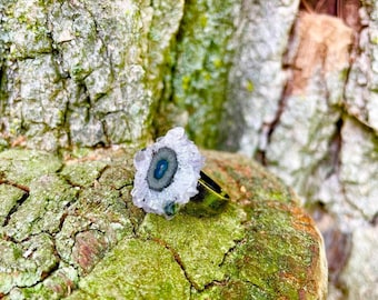 Stalactite Slice Ring | Stalactite Slice pendant|  Adjustable bronze ring| Amethyst stalactite Necklace | witch ring| Magic ring| gift witch