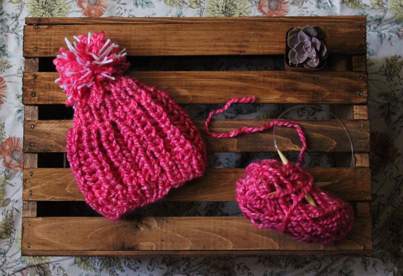 Handmade Knit Children/'s Hat or Beanie Made to Order Kid/'s Bright Pink Winter Hat