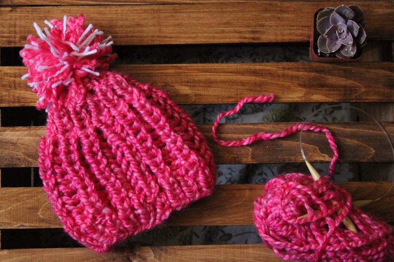 Handmade Knit Children/'s Hat or Beanie Made to Order Kid/'s Bright Pink Winter Hat
