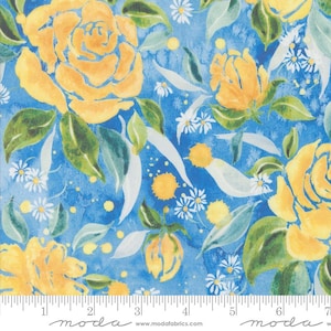 Sunshine & Blue Skies Yardage Rose Upon Rows Florals Bluebell by Create Joy Project, Sold in 1/2 yard increments, Moda Fabrics, 39832 14
