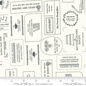Main Street Yardage The Shops Text Vanilla by Sweetwater, Sold in 1/2 yard increments, Moda Fabrics, 55640 21