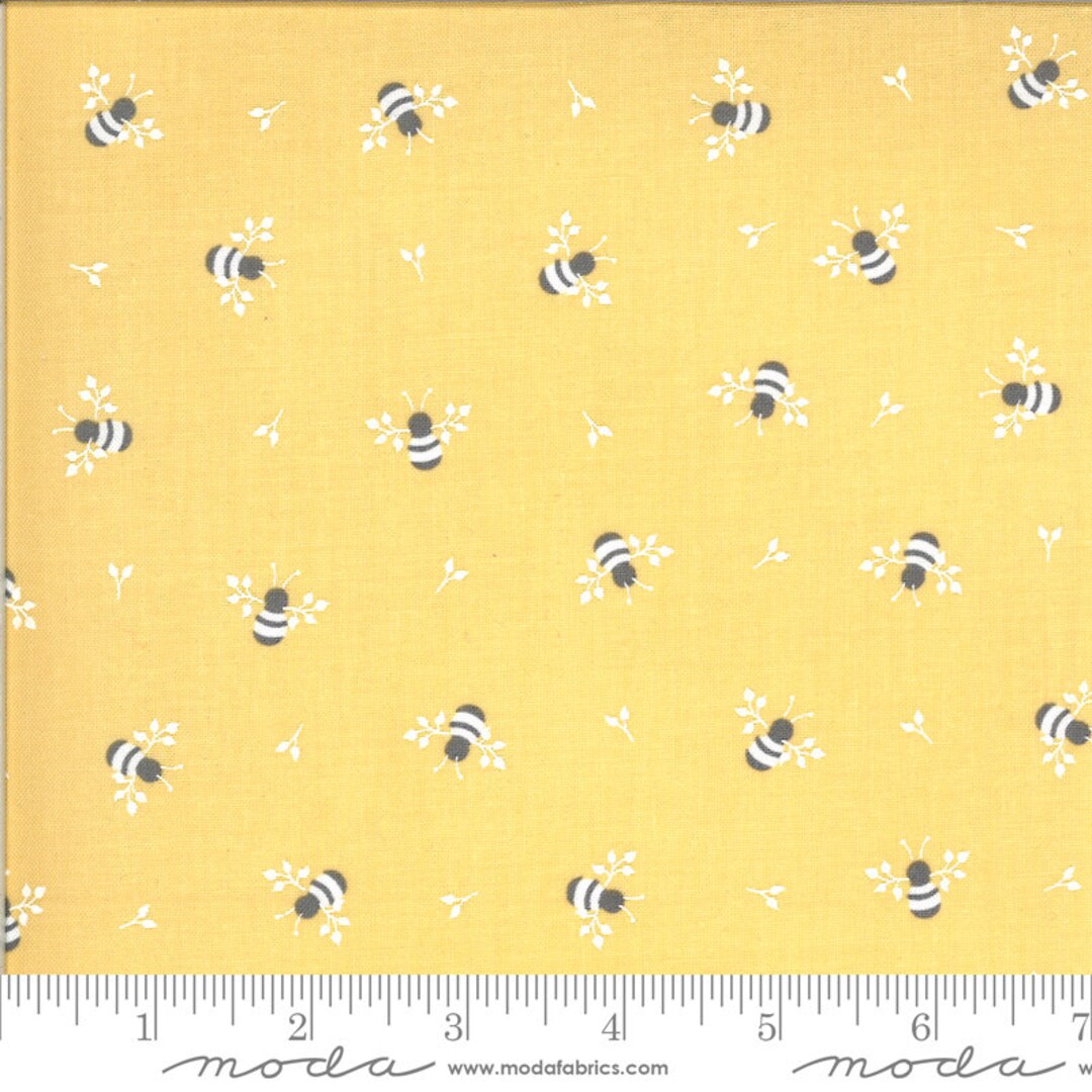 Spring Brook Yardage Floral Bees Sunny Yellow, Corey Yoder, Sold in 1/2