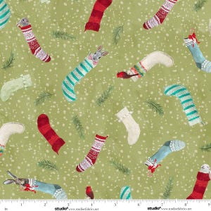 Bas de Noël Hollywoods Yardage Critter de Cathy Walters, Studio E Fabrics, 9245-61 Sauge