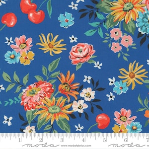 Julia Yardage Delft Floral Blue, Crystal Manning, Sold in 1/2 yard increments, Moda Fabrics, 11920 12