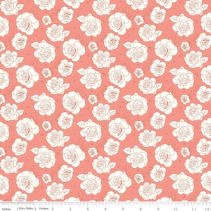 Sunsetridge Yardage Roses Floral Salmon, Minki Kim, Sold in 1/2 yard increments, Riley Blake Designs, C15731 Salmon