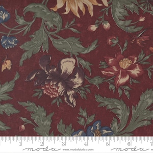 Żonkile i ważki Yardage Duży kwiatowy mak Burgund, Kansas Troubles Quilters, Sprzedawane w przyrostach 1/2 jarda, Moda Fabrics, 9700 13