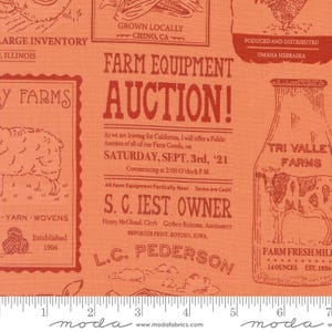 Farmstead Yardage Vintage Farm Advertisements Coral, Stacy Iest Hsu, Sold in 1/2 yard increments, Moda Fabrics, 20902 21