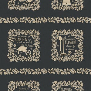 Panel negro Bloom and Grow de Kathy Schmitz, Moda Fabrics, 7056 14