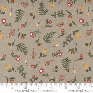 Lella Boutique, petit pot de fleurs fraîchement coupé, floral automne taupe, vendu par incréments de 1/2 mètre, tissus Moda, 5162 14