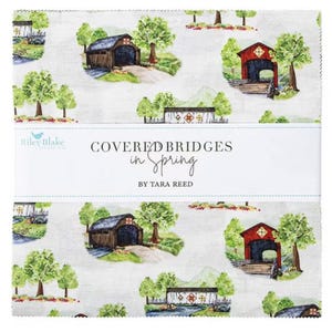 Covered Bridges in Spring 10&quot; Stacker by Tara Reed, Riley Blake Designs, Precut 10&quot; Squares, Layer Cake