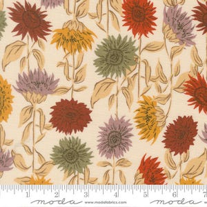 Stoffreste, Sonnenblumenfeld-Muster, Eierschalenweiß, Fancy That Design House, Verkauf in 0,5-Yard-Schritten, Moda Fabrics 45651 11