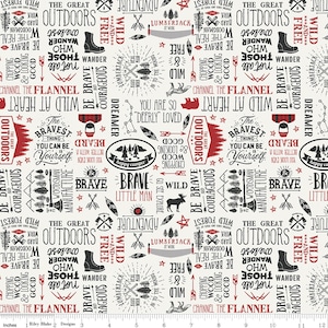 Woodsman Yardage Main Text Print Cream by Lori Whitlock, Sold in 1/2 yard increments, Riley Blake Designs, C13762