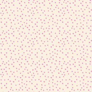 Puede incluir: Un patrón repetitivo que presenta pequeñas estrellas rosas dibujadas a mano dispersas sobre un fondo sólido de color crema claro. Las estrellas están orientadas en varias direcciones, creando un diseño denso y uniforme en toda la superficie.