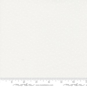 May include: White fabric with a subtle, repeating pattern of tiny white stars. The fabric is shown with a ruler measuring 17.8 cm.